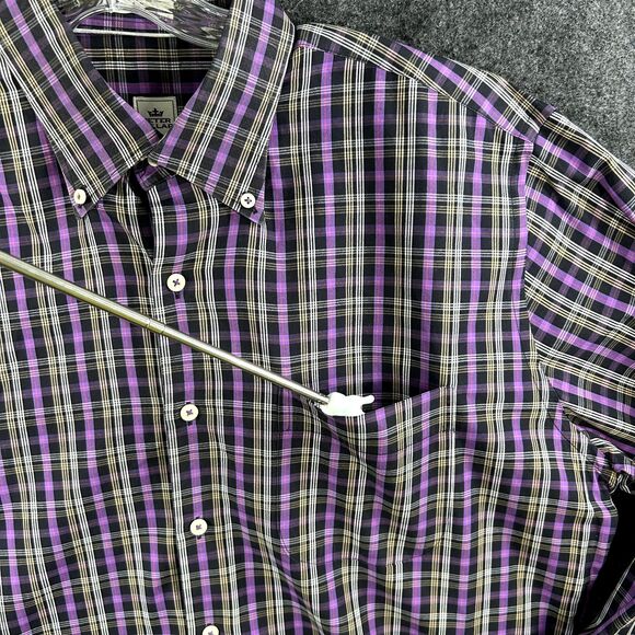 Peter Millar Shirt Mens Large Purple Plaid 100% Cotton Button Down Casual Pocket - Picture 3 of 10